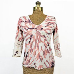GLIMA salmon tie dye print v-neck 3/4 sleeve top